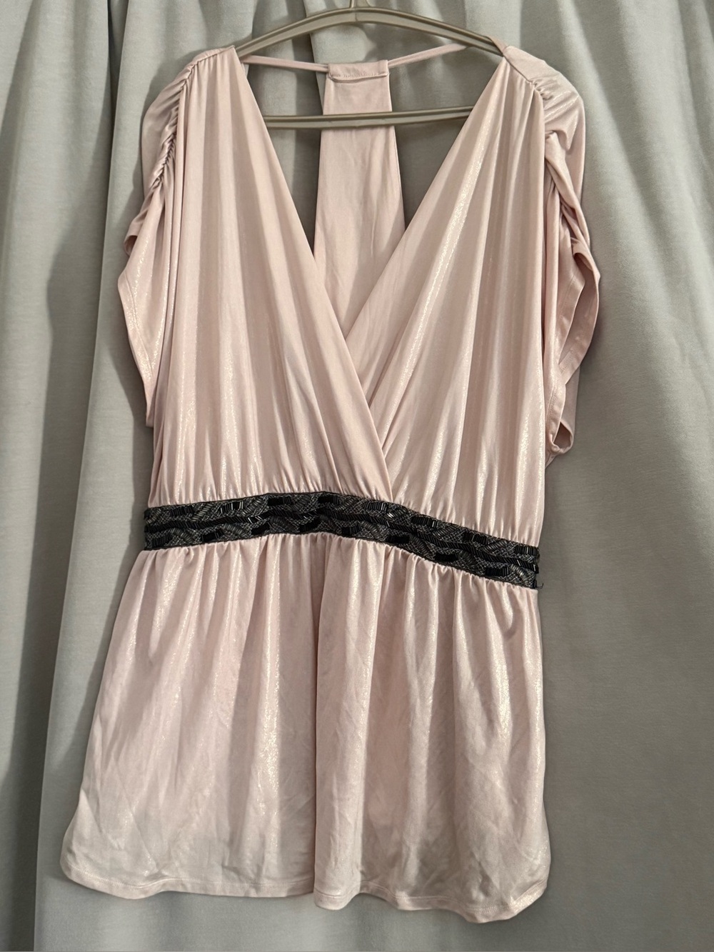 Torrid Pink Shimmer Empire Waist Top V-Neck Beaded Band Plus Size 2 (2X)